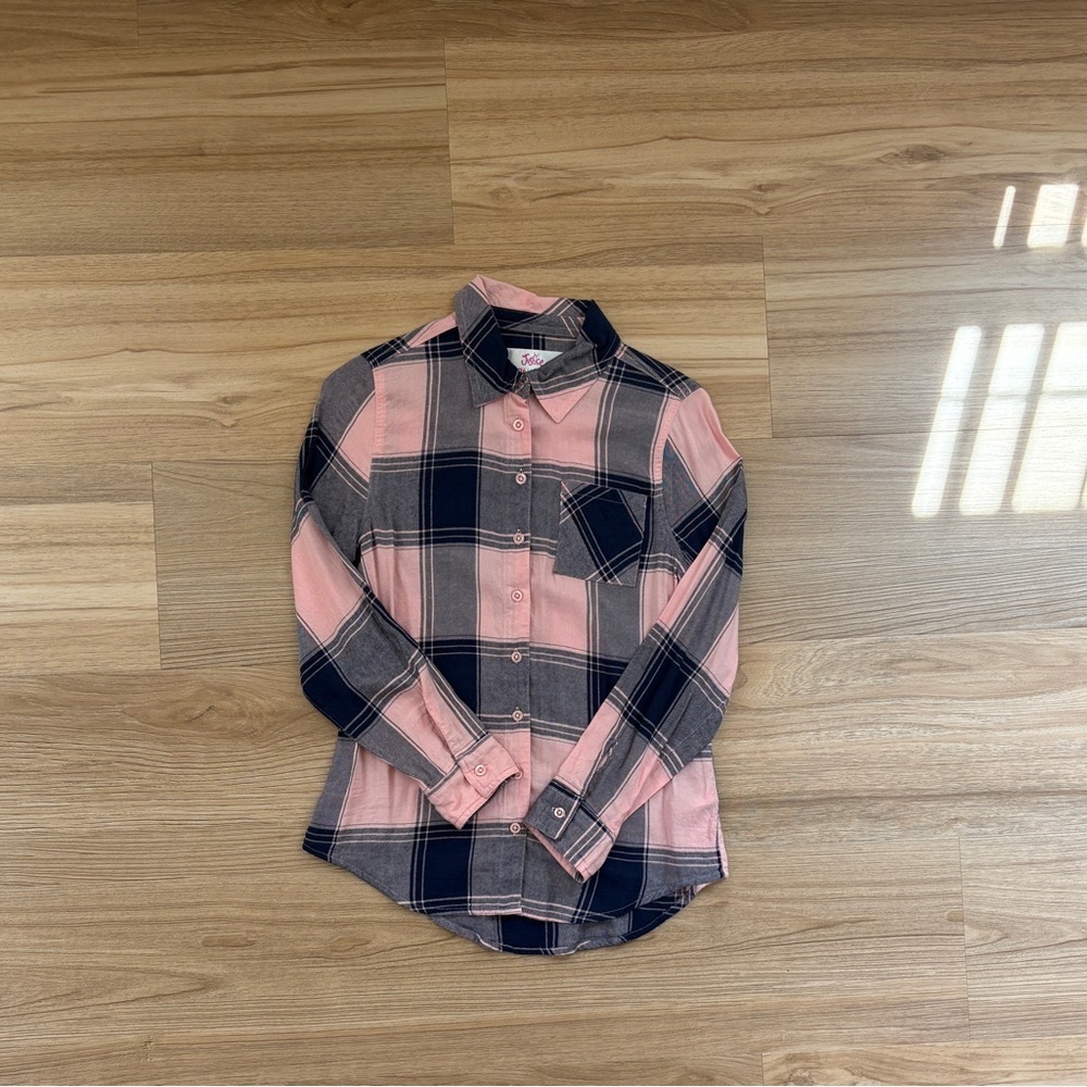 Pink and Navy Plaid Girls Shirt